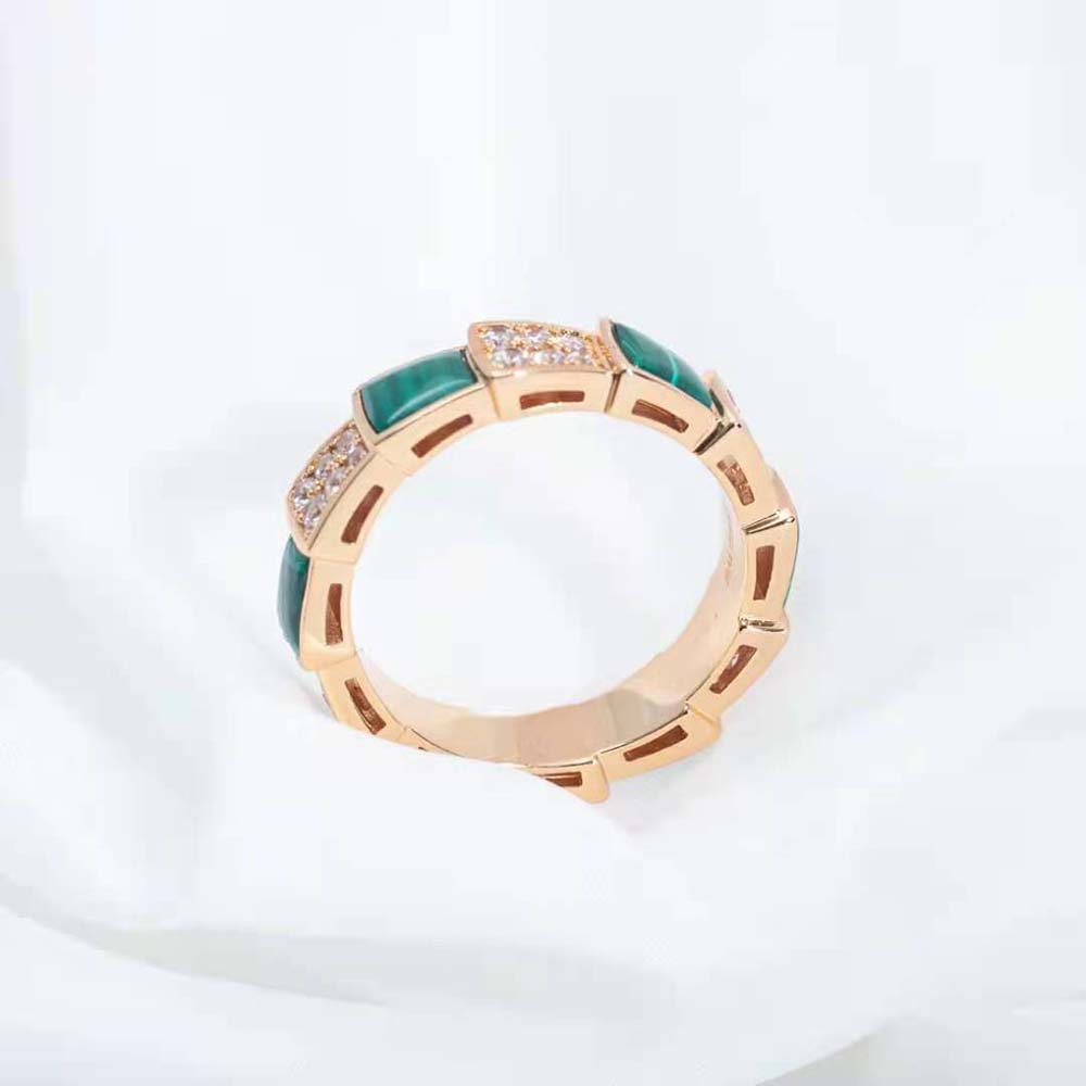 Bvlgari Women Serpenti Viper Band Ring in 18 KT Rose Gold-Green - image 5