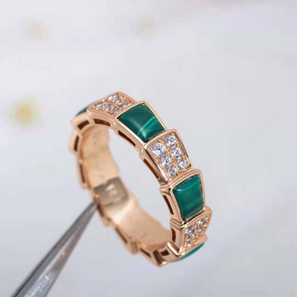 Bvlgari Women Serpenti Viper Band Ring in 18 KT Rose Gold-Green - image 9