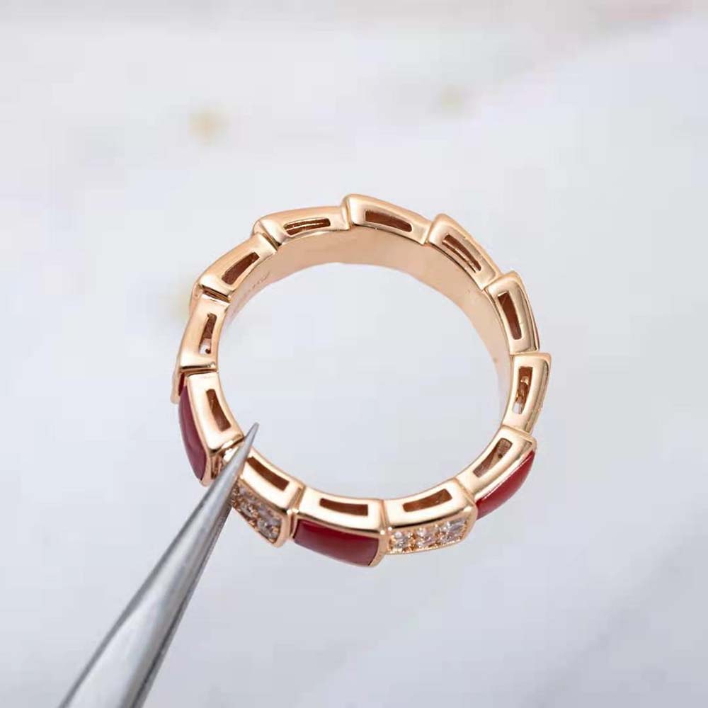 Bvlgari Women Serpenti Viper Band Ring in 18 KT Rose Gold-Red - image 4