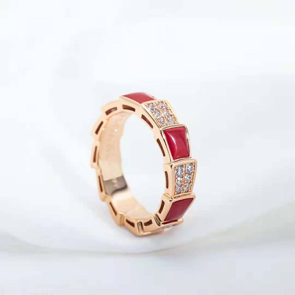 Bvlgari Women Serpenti Viper Band Ring in 18 KT Rose Gold-Red - image 10