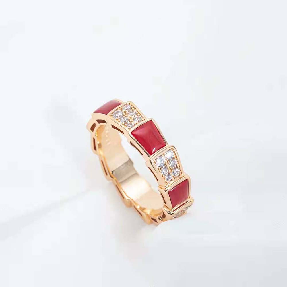 Bvlgari Women Serpenti Viper Band Ring in 18 KT Rose Gold-Red - image 9