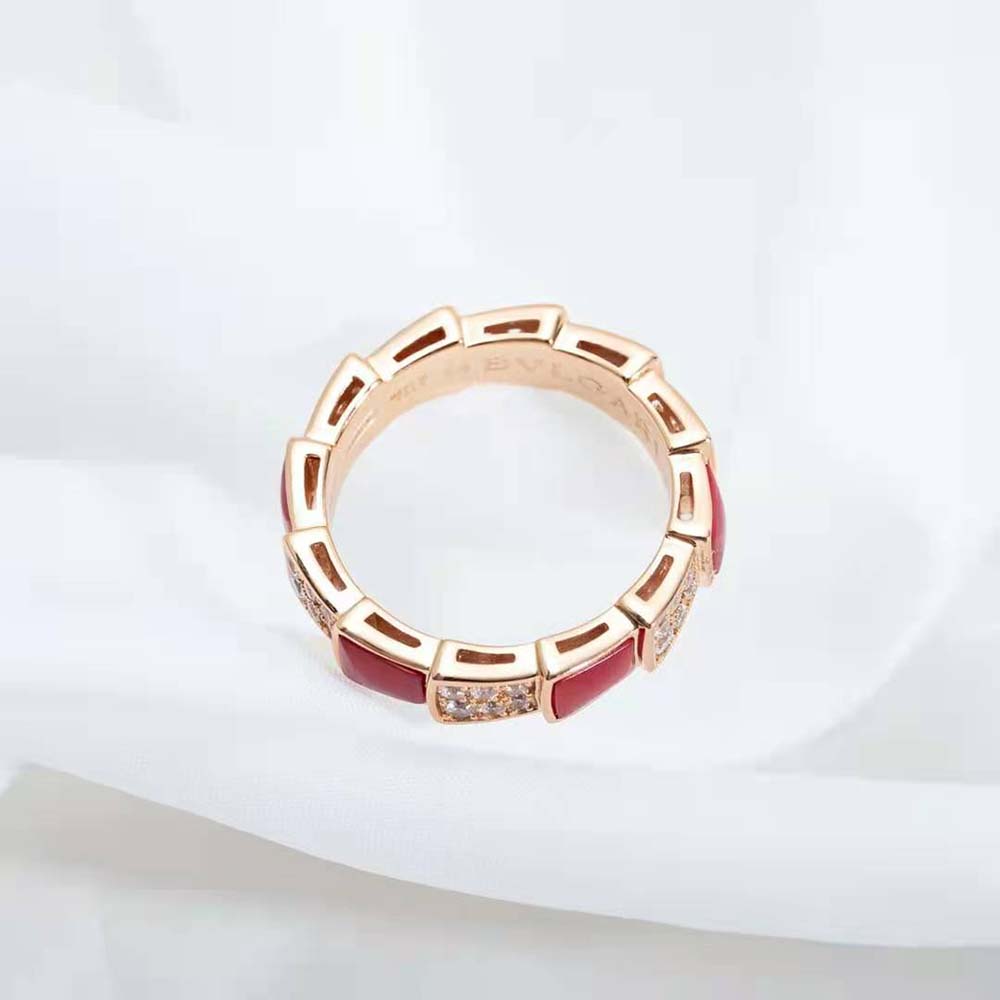 Bvlgari Women Serpenti Viper Band Ring in 18 KT Rose Gold-Red - image 8