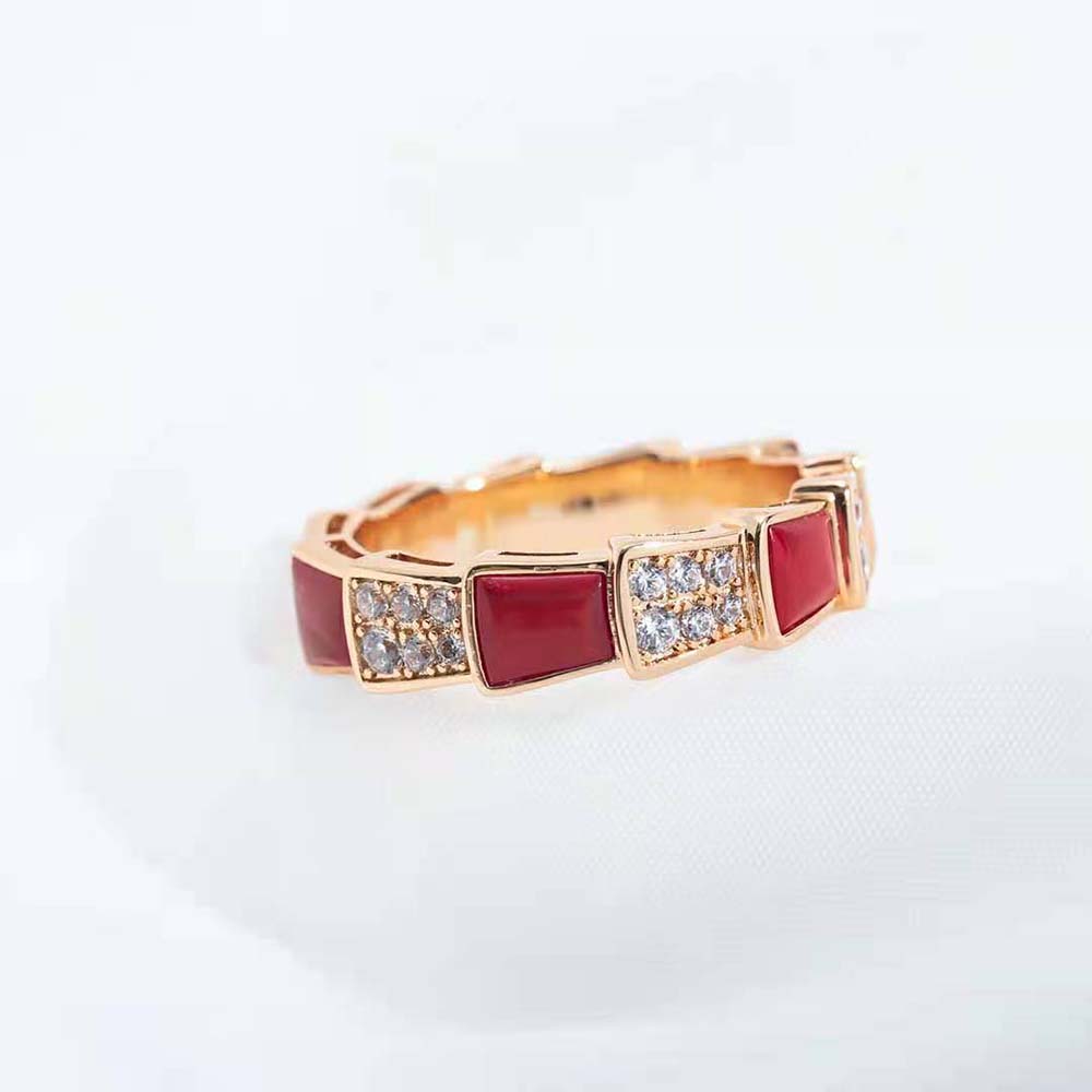 Bvlgari Women Serpenti Viper Band Ring in 18 KT Rose Gold-Red - image 7