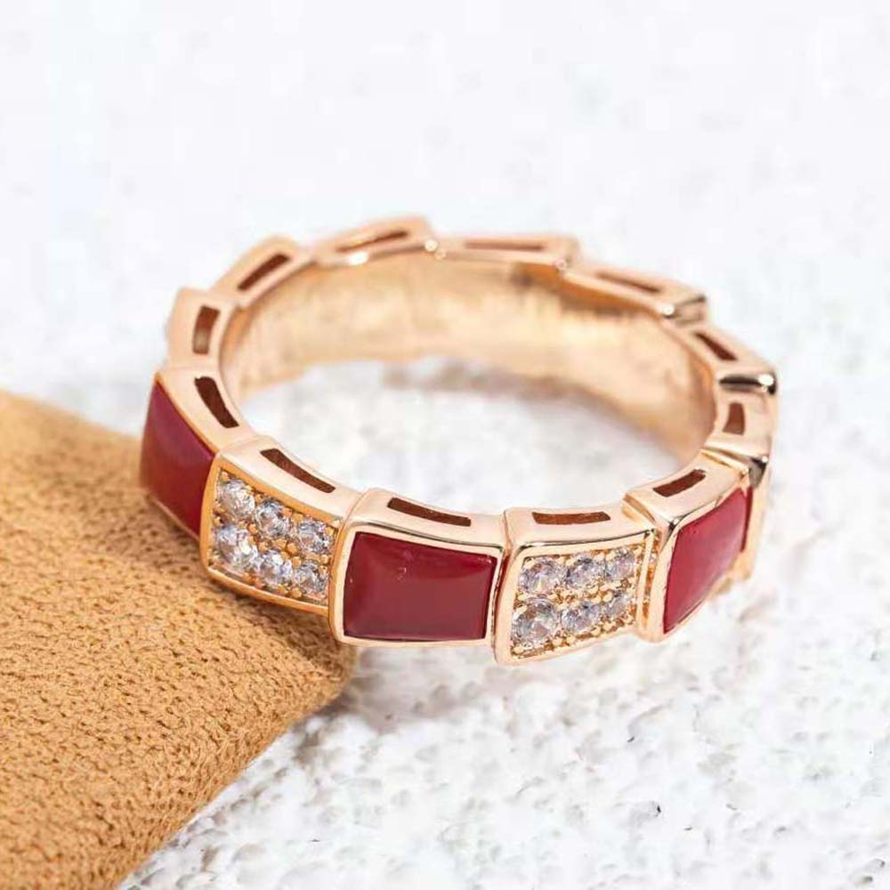 Bvlgari Women Serpenti Viper Band Ring in 18 KT Rose Gold-Red - image 6