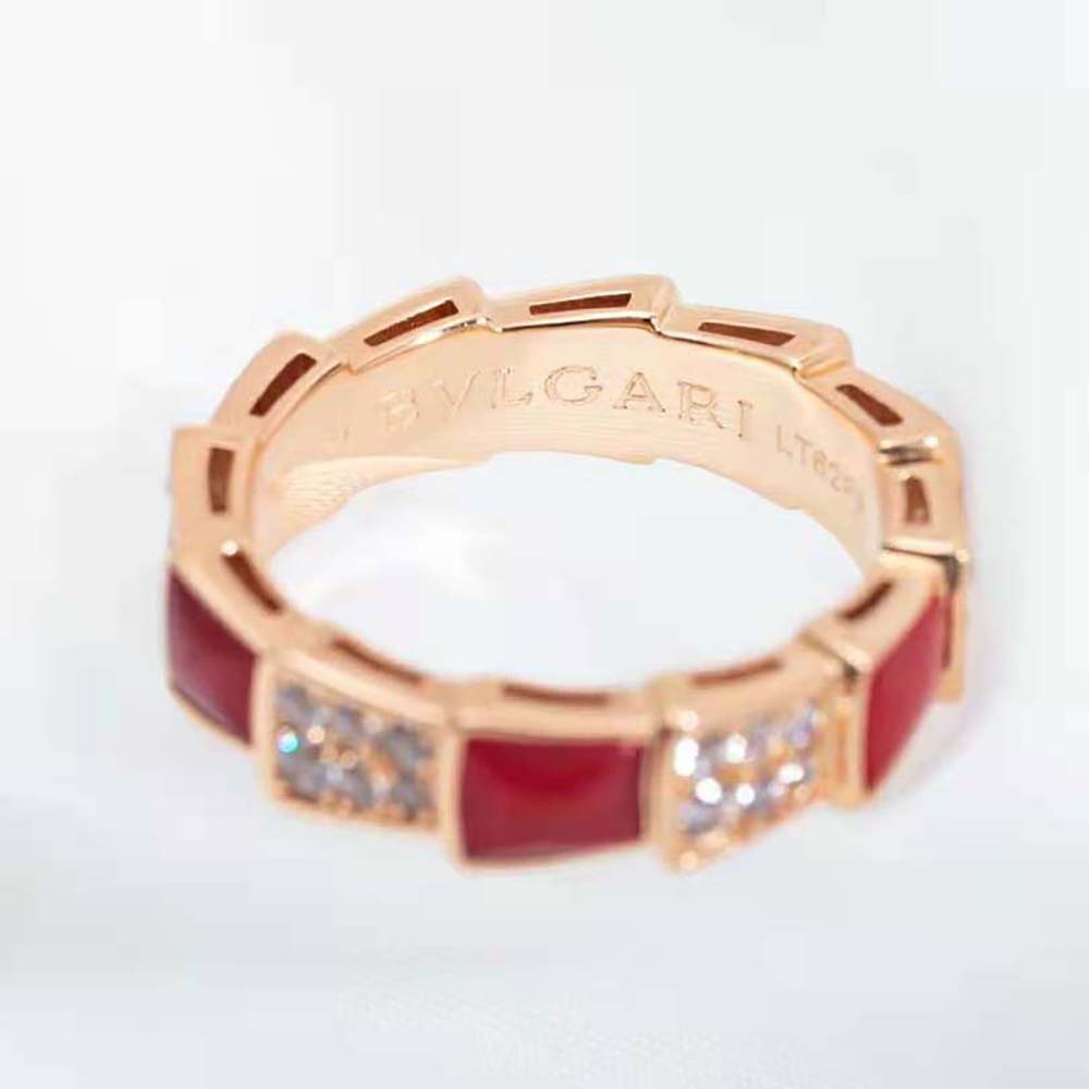 Bvlgari Women Serpenti Viper Band Ring in 18 KT Rose Gold-Red - image 5