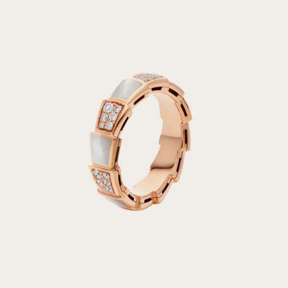 Close-up of Bvlgari Women Serpenti Viper Band Ring 18 KT Rose Gold-White