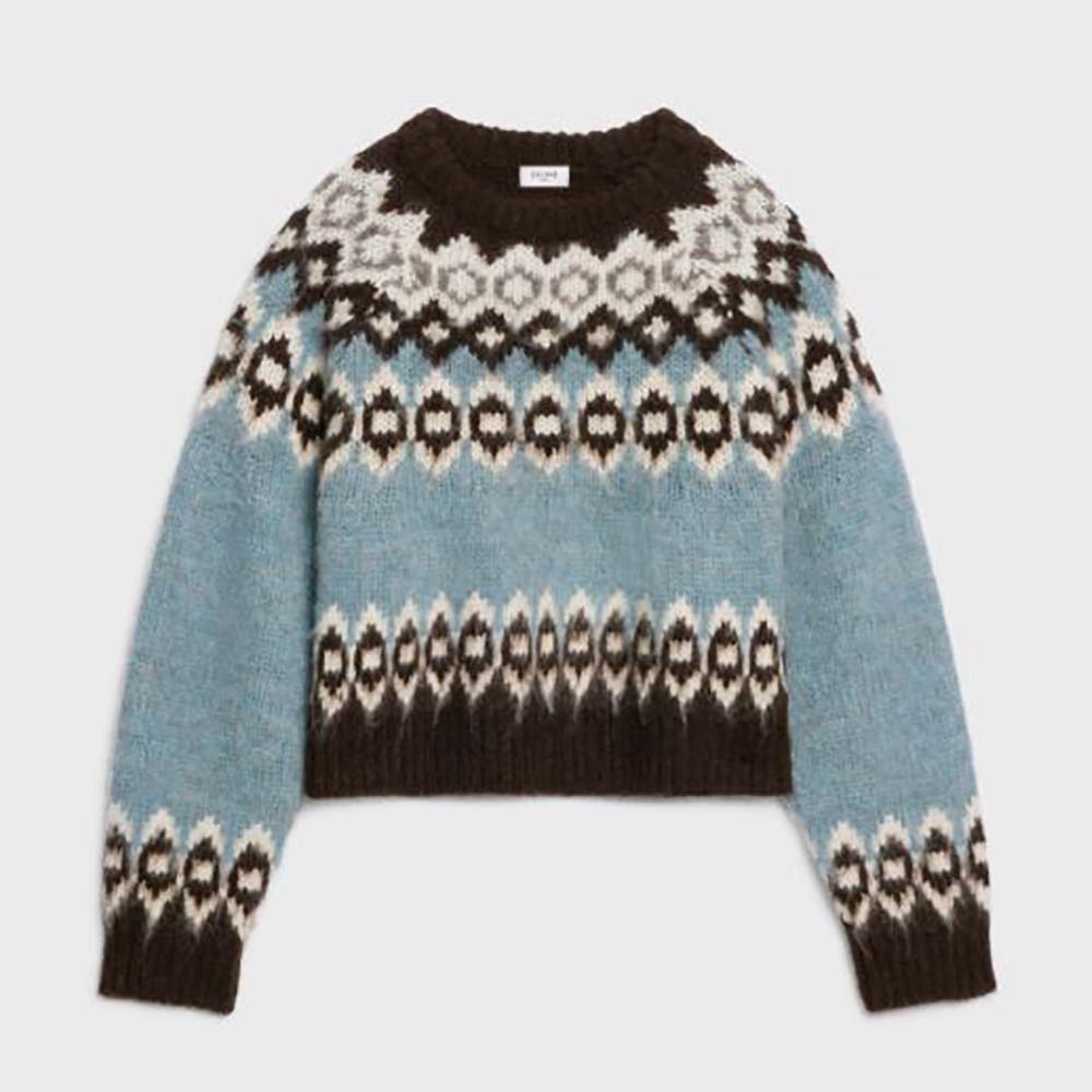 Celine Women Brushed Wool Crew-Neck Sweater with Fair Isle Detail - image 1