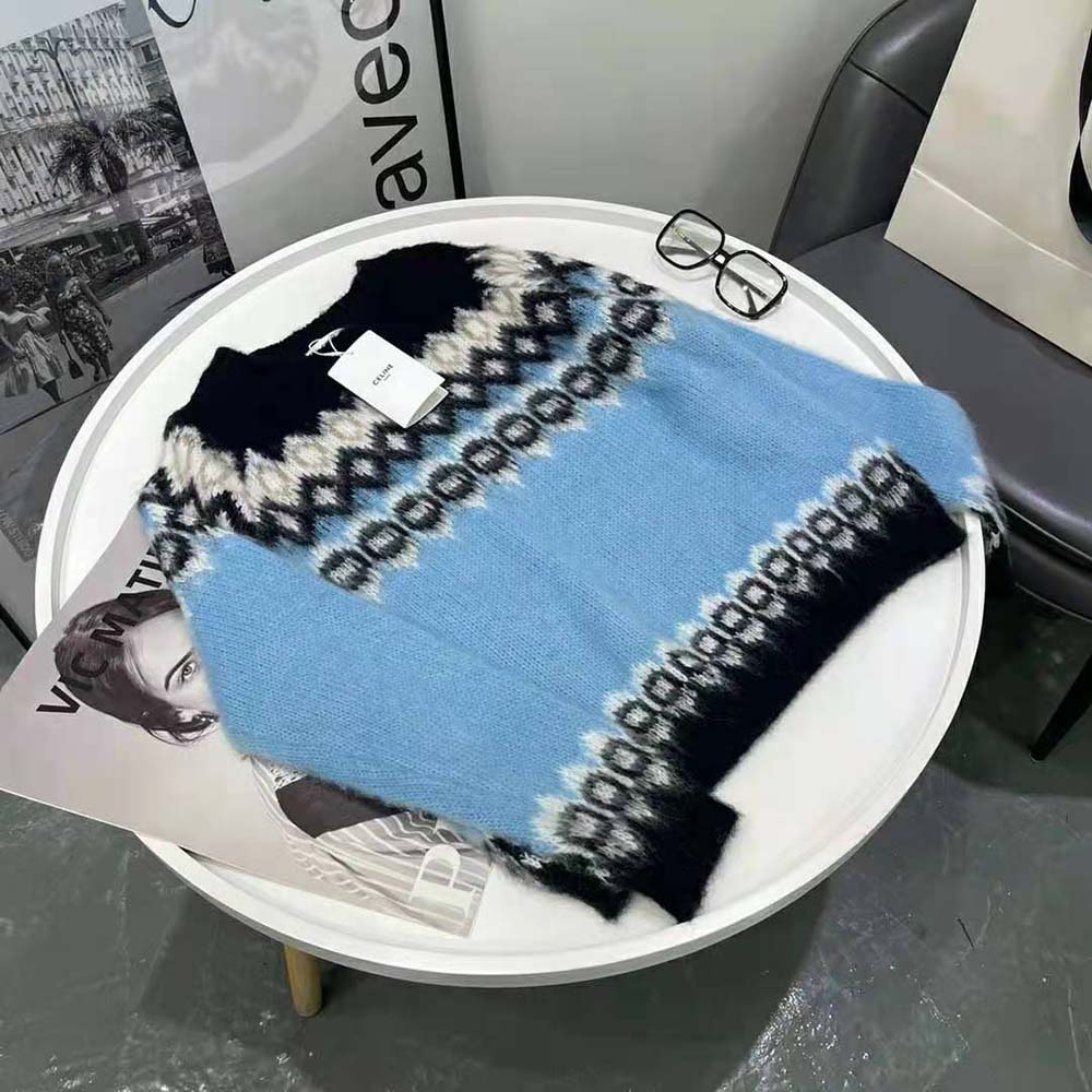 Celine Women Brushed Wool Crew-Neck Sweater with Fair Isle Detail - image 2