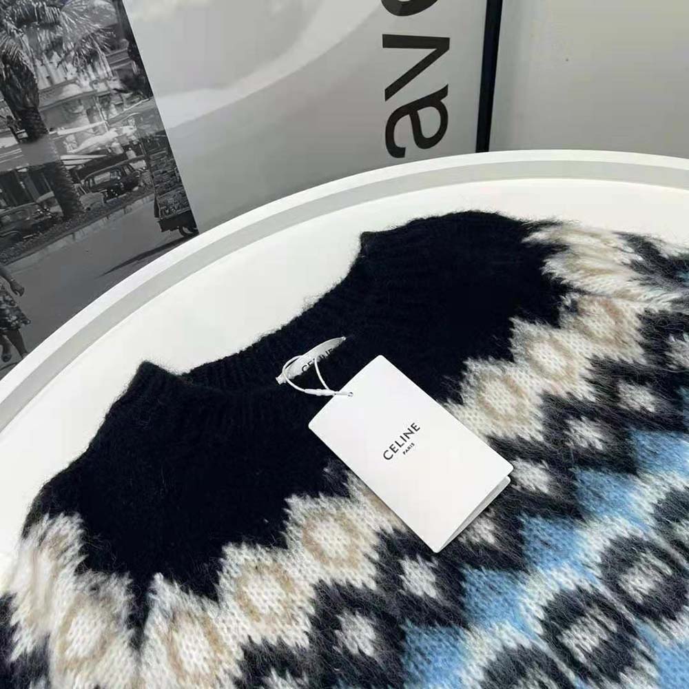 Celine Women Brushed Wool Crew-Neck Sweater with Fair Isle Detail - image 4
