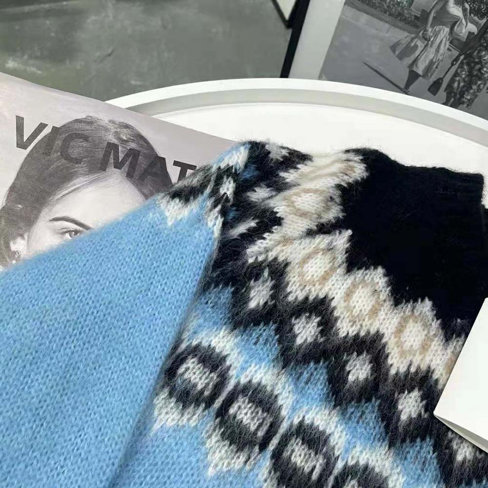 Celine Women Brushed Wool Crew-Neck Sweater with Fair Isle Detail - image 5