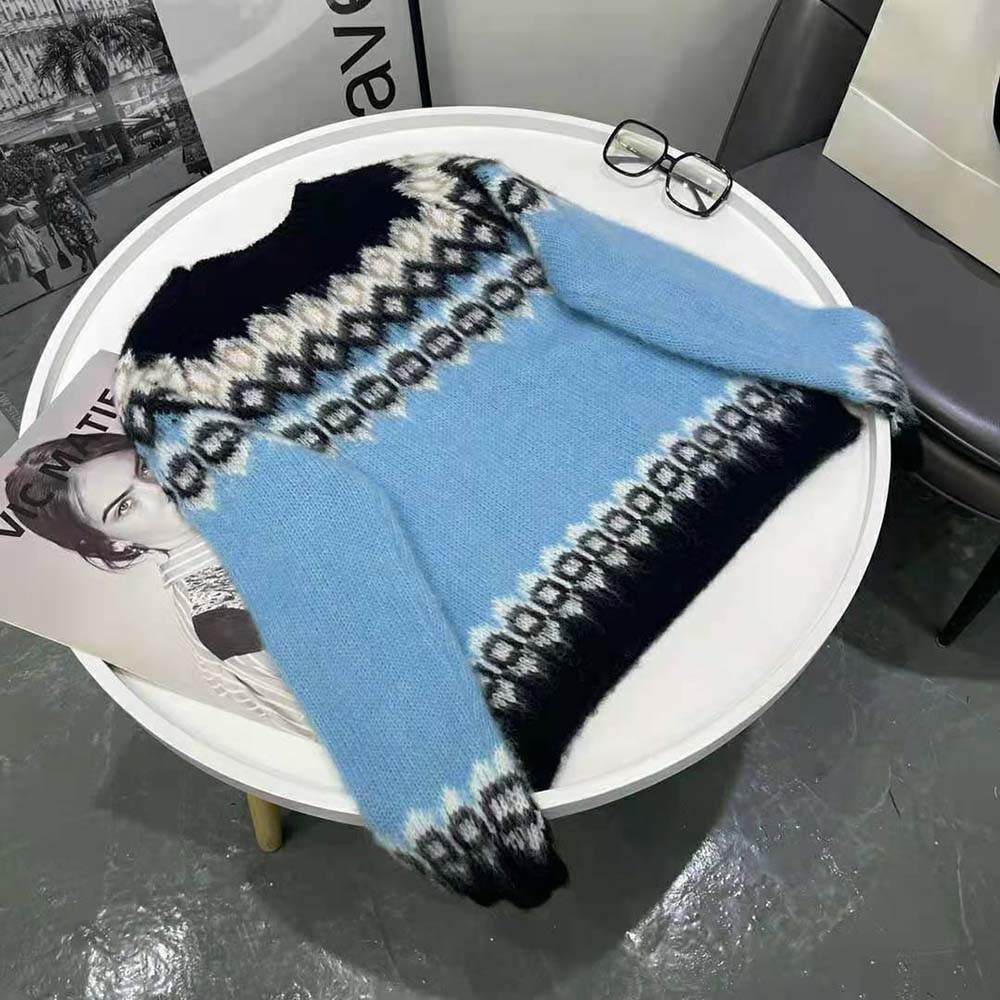 Celine Women Brushed Wool Crew-Neck Sweater with Fair Isle Detail - image 3