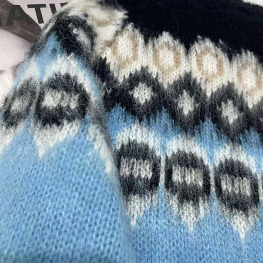 Celine Women Brushed Wool Crew-Neck Sweater with Fair Isle Detail - image 7