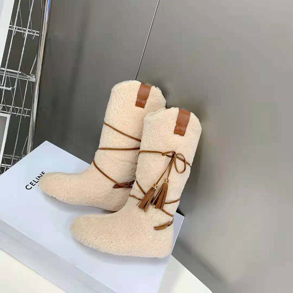 Celine Women Fur Laced-up Fur Boot in Shearling - image 4