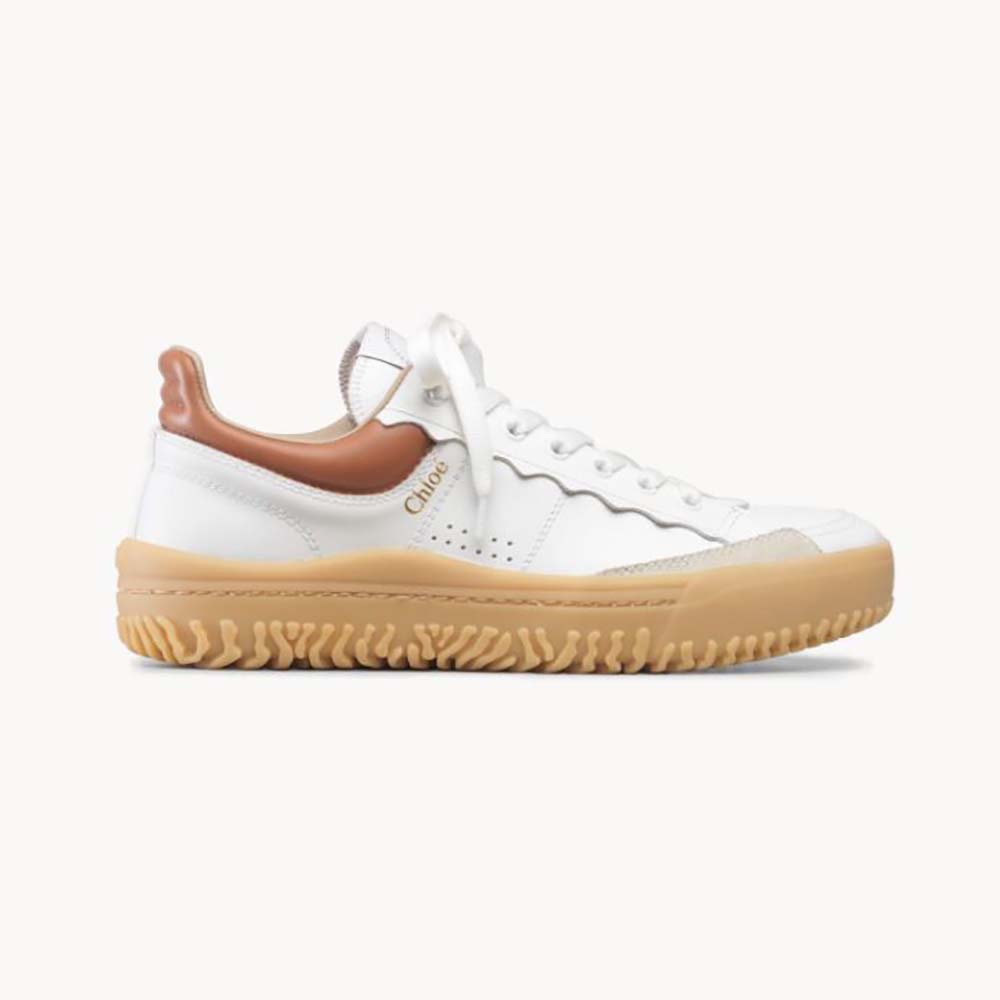 Side view of Chloe Women Franckie Low-Top Sneaker in smooth brown calfskin