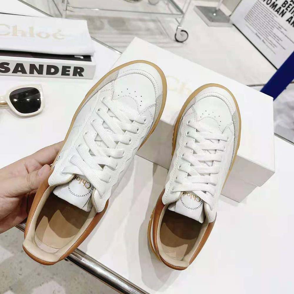 Top-down detail of lace-up closure on Chloe Women Franckie Low-Top Sneaker
