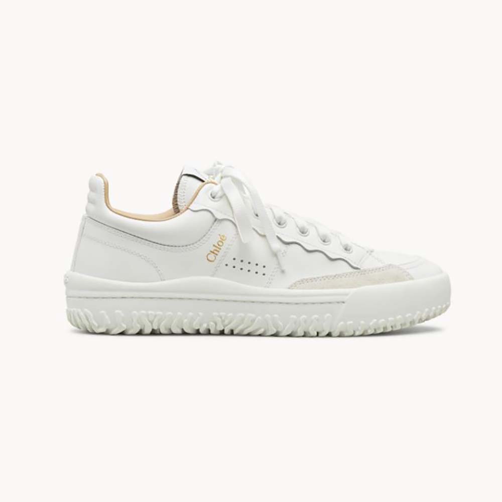 Side view of Chloe Women Franckie Low-Top Sneaker in Smooth Calfskin-White