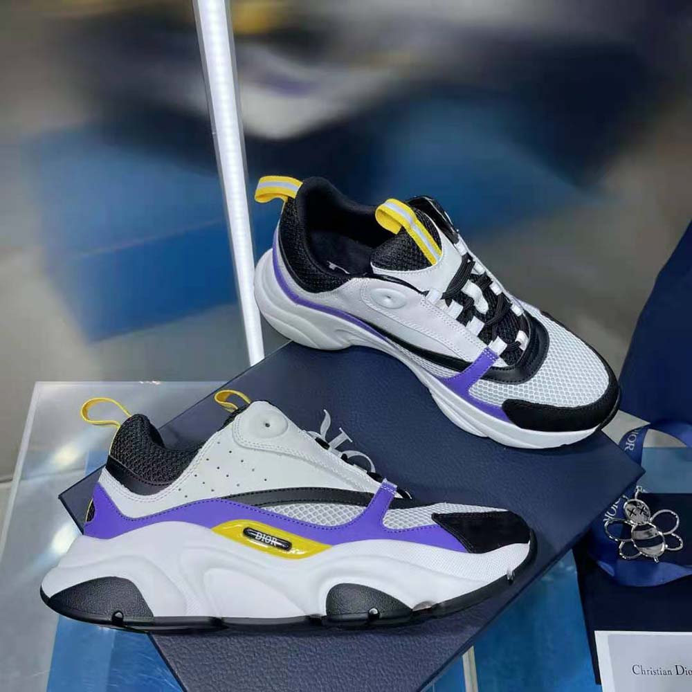 Close-up of purple calfskin and mesh detail on Dior Men B22 Sneaker