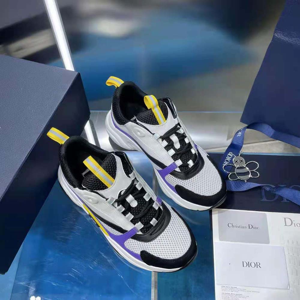 Dior Men B22 Sneaker Violet and White Calfskin with White and Black Technical Mesh - image 4