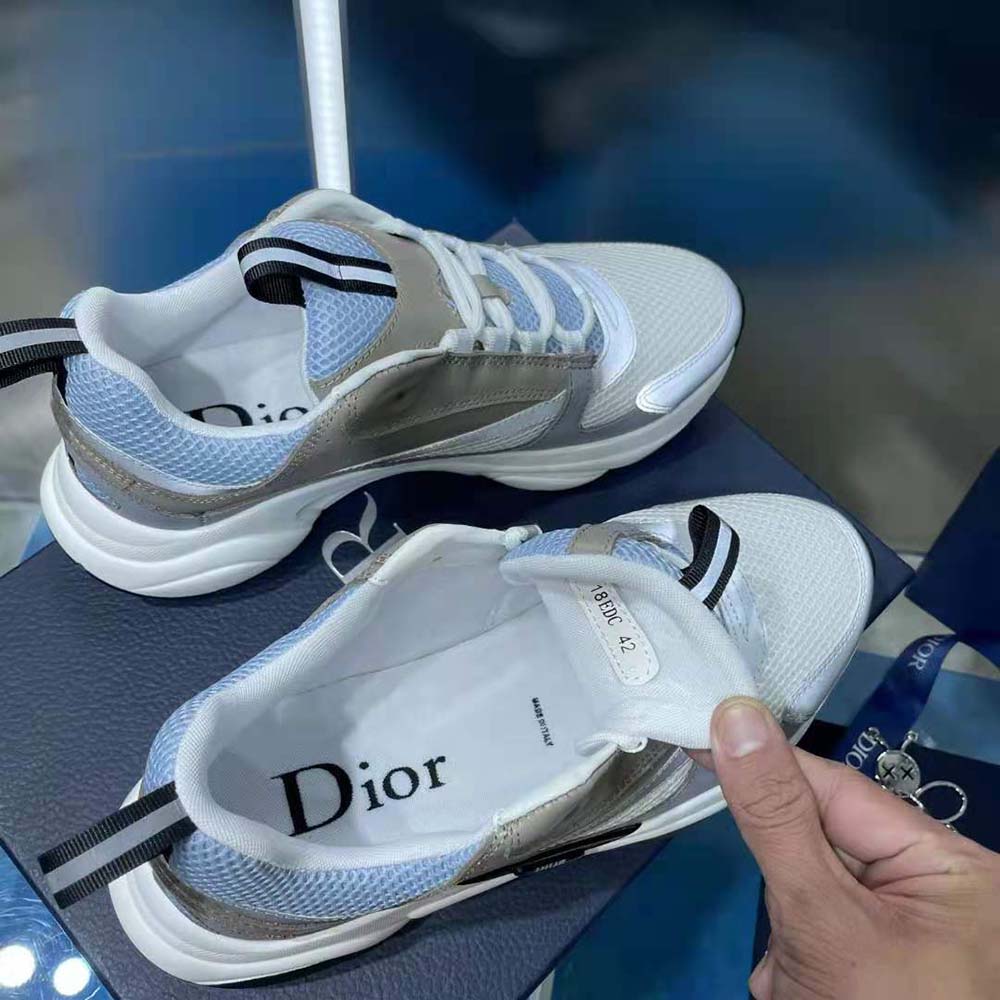 Dior Men B22 Sneaker White and Blue Technical Mesh and Gray Calfskin - image 7