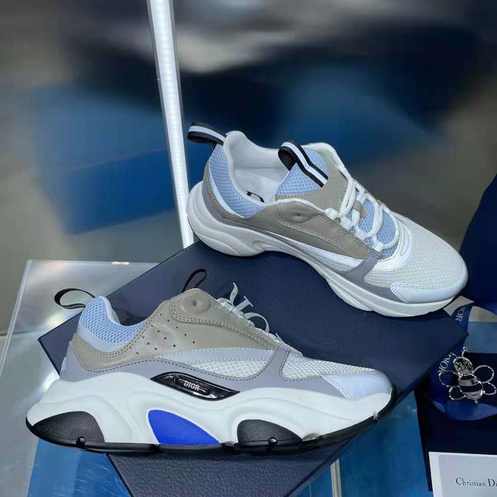 Dior Men B22 Sneaker White and Blue Technical Mesh and Gray Calfskin - image 4