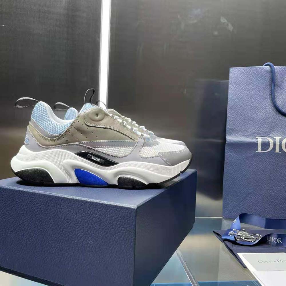 Close-up of Dior Men B22 Sneaker calfskin and mesh texture detail