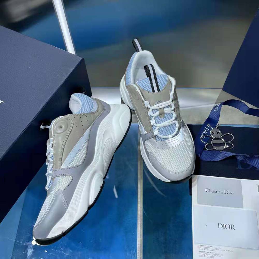 Dior Men B22 Sneaker White and Blue Technical Mesh and Gray Calfskin - image 6