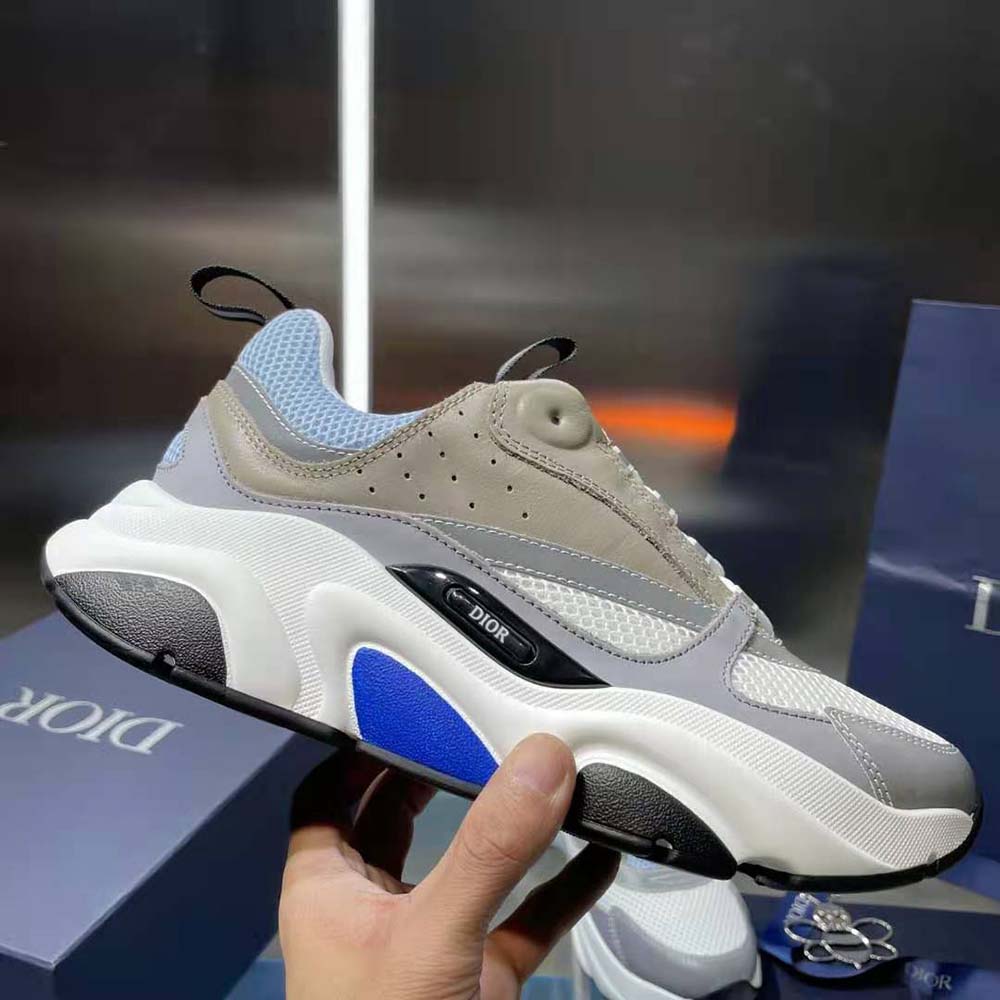 Dior Men B22 Sneaker White and Blue Technical Mesh and Gray Calfskin - image 9