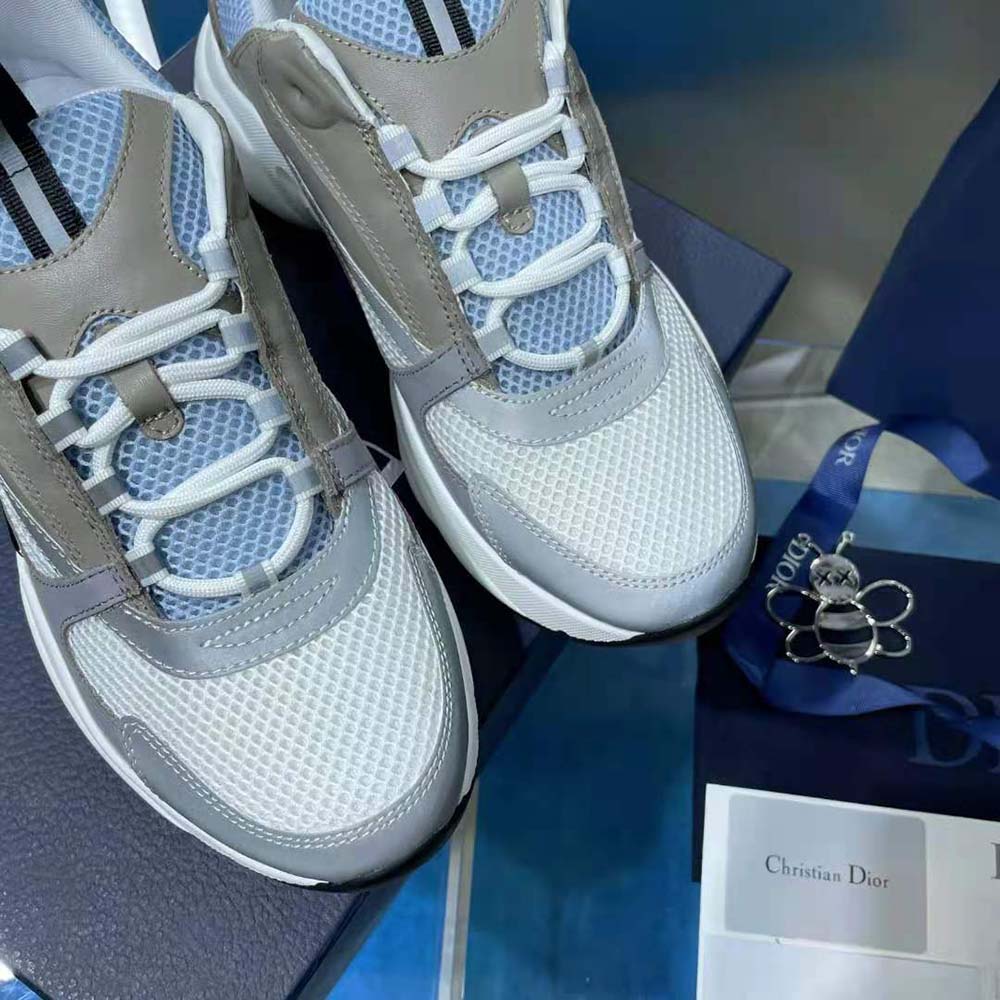 Dior Men B22 Sneaker White and Blue Technical Mesh and Gray Calfskin - image 8