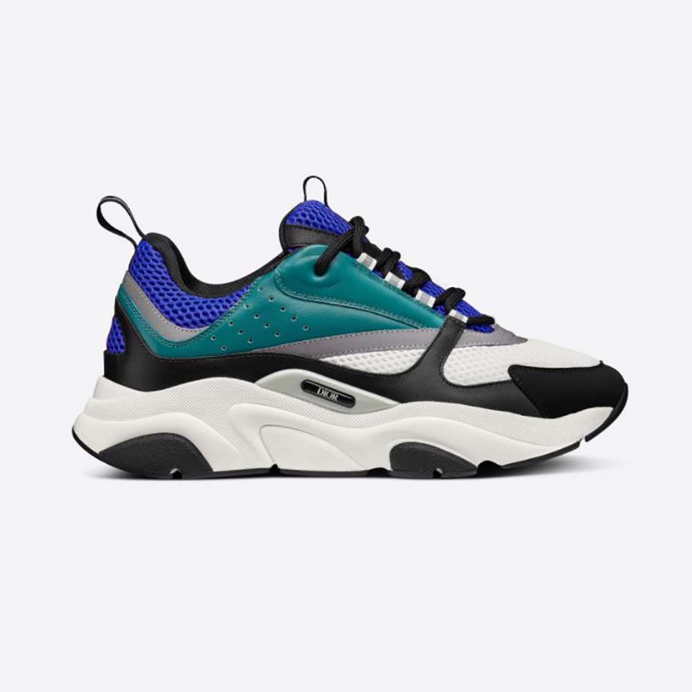 Side profile of Dior Men B22 Sneaker White and Blue Technical Mesh