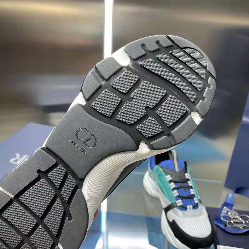 Dior Men B22 Sneaker White and Blue Technical Mesh with Deep Green and Black Smooth Calfskin - image 10