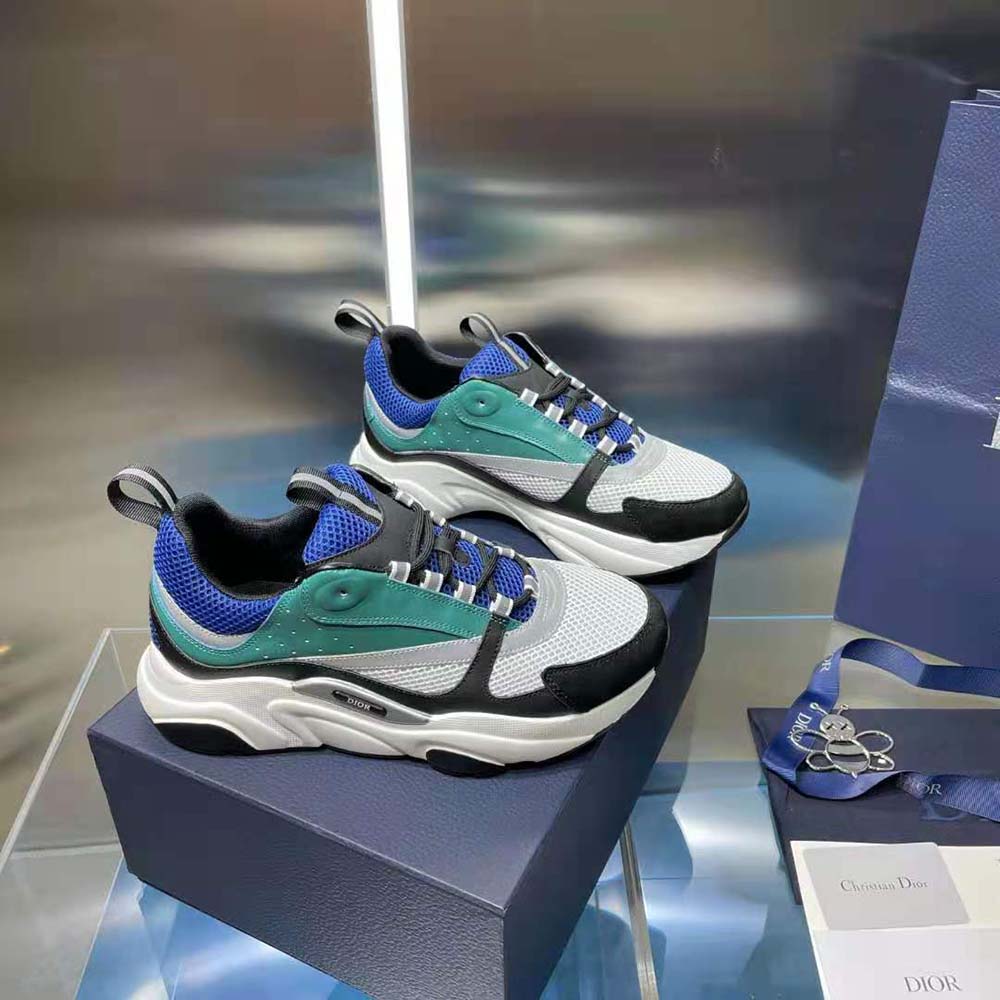 Close-up of Dior Men B22 Sneaker calfskin overlays and lacing detail