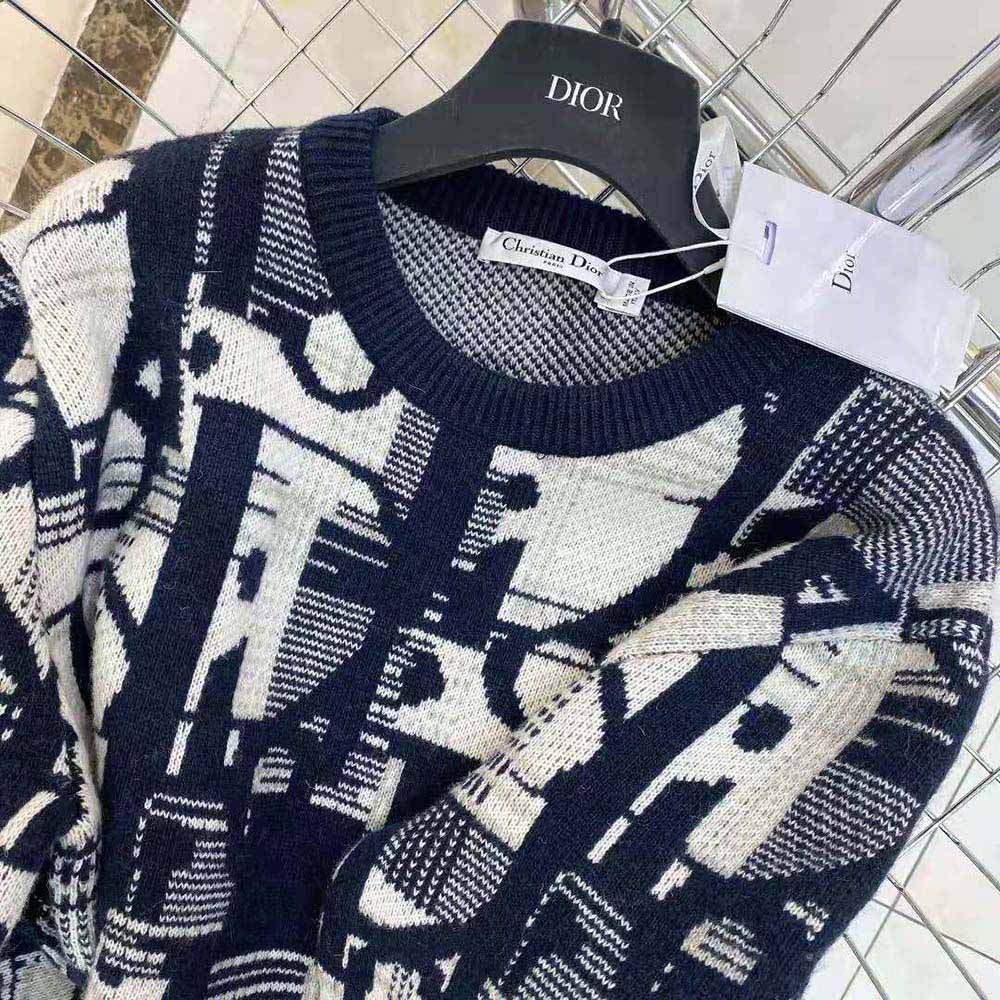 Dior Men Oblique Sweater with Tartan Motif Gray Wool Jacquard - image 5