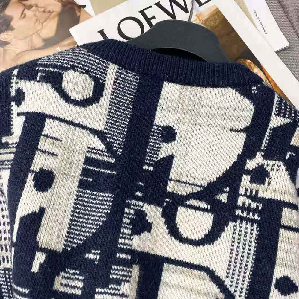 Dior Men Oblique Sweater with Tartan Motif Gray Wool Jacquard - image 8