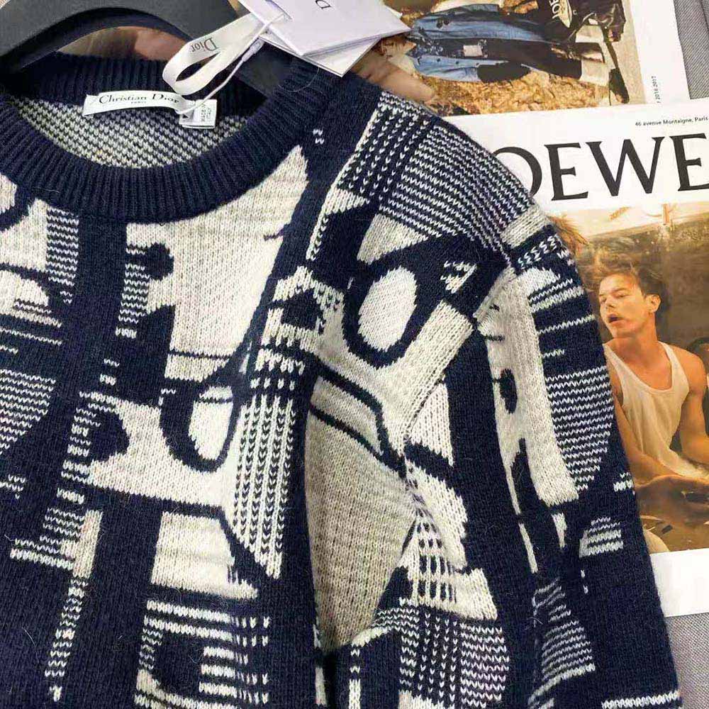 Dior Men Oblique Sweater with Tartan Motif Gray Wool Jacquard - image 6