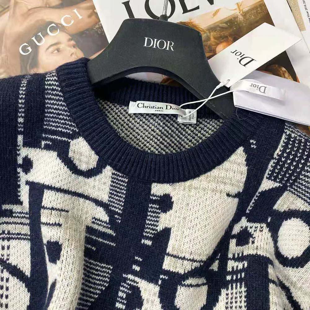 Dior Men Oblique Sweater with Tartan Motif Gray Wool Jacquard - image 7