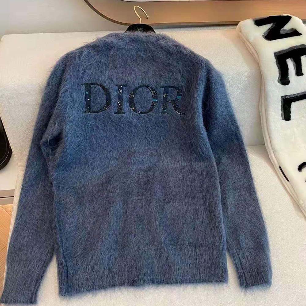 Dior Men Peter Doig Cardigan Blue Technical Mohair and Wool Brushed Jersey - image 4