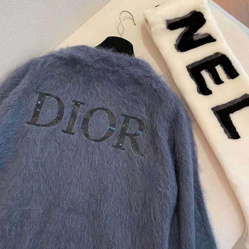 Dior Men Peter Doig Cardigan Blue Technical Mohair and Wool Brushed Jersey - image 7