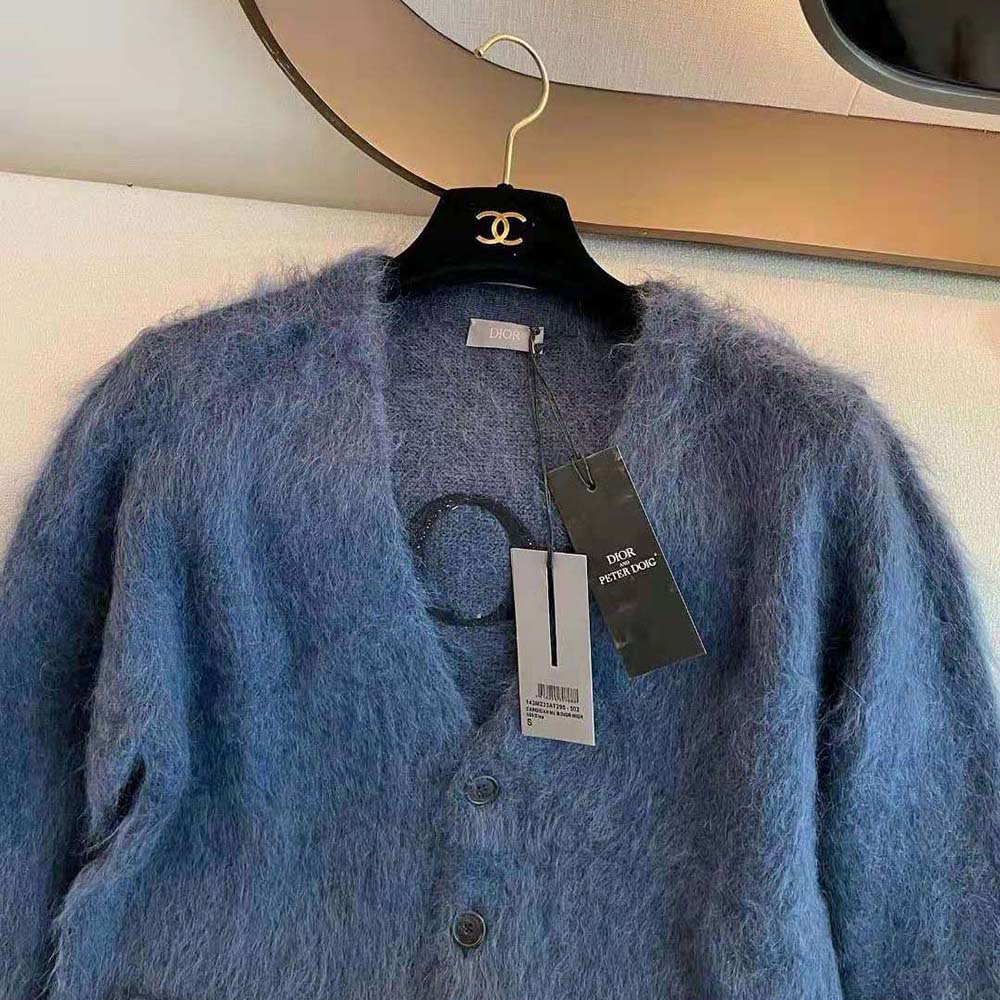 Dior Men Peter Doig Cardigan Blue Technical Mohair and Wool Brushed Jersey - image 5
