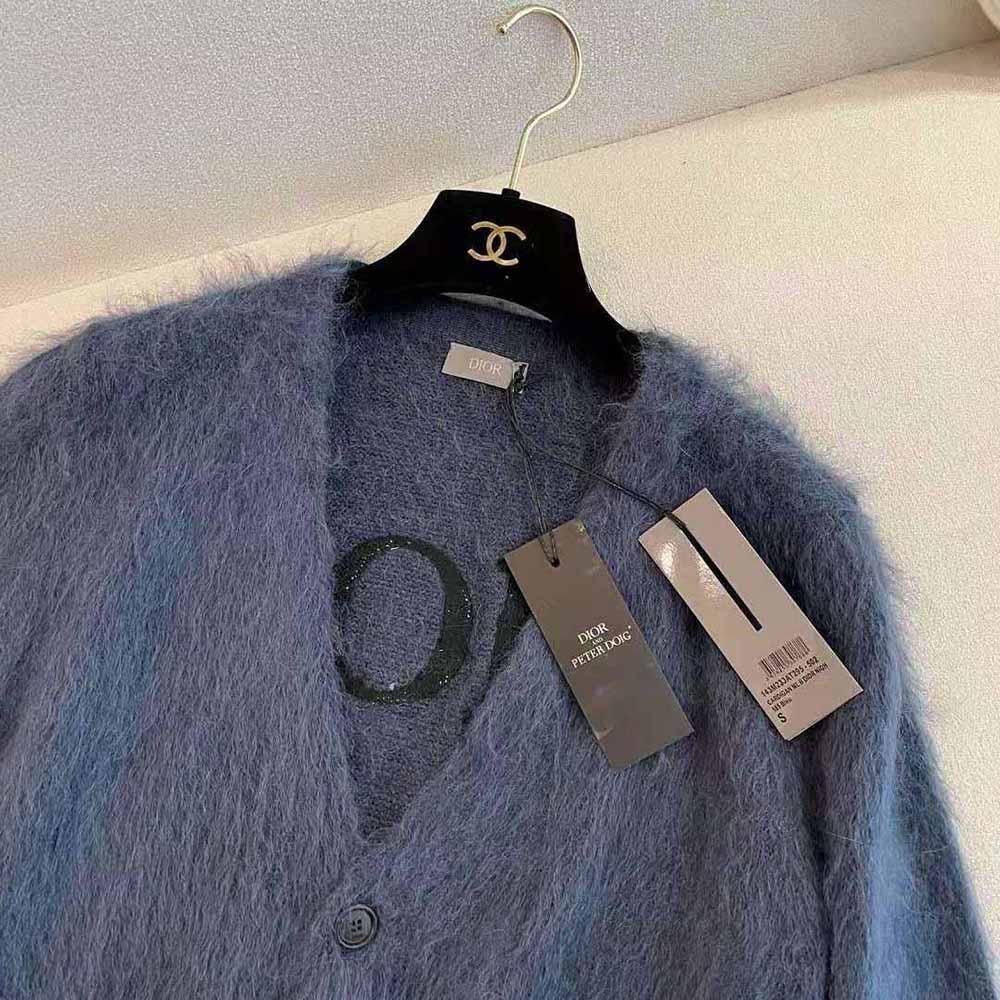 Dior Men Peter Doig Cardigan Blue Technical Mohair and Wool Brushed Jersey - image 6