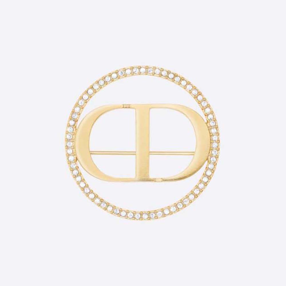 Front view of Dior Women 30 Montaigne Brooch Gold-Finish Metal and White Crystals