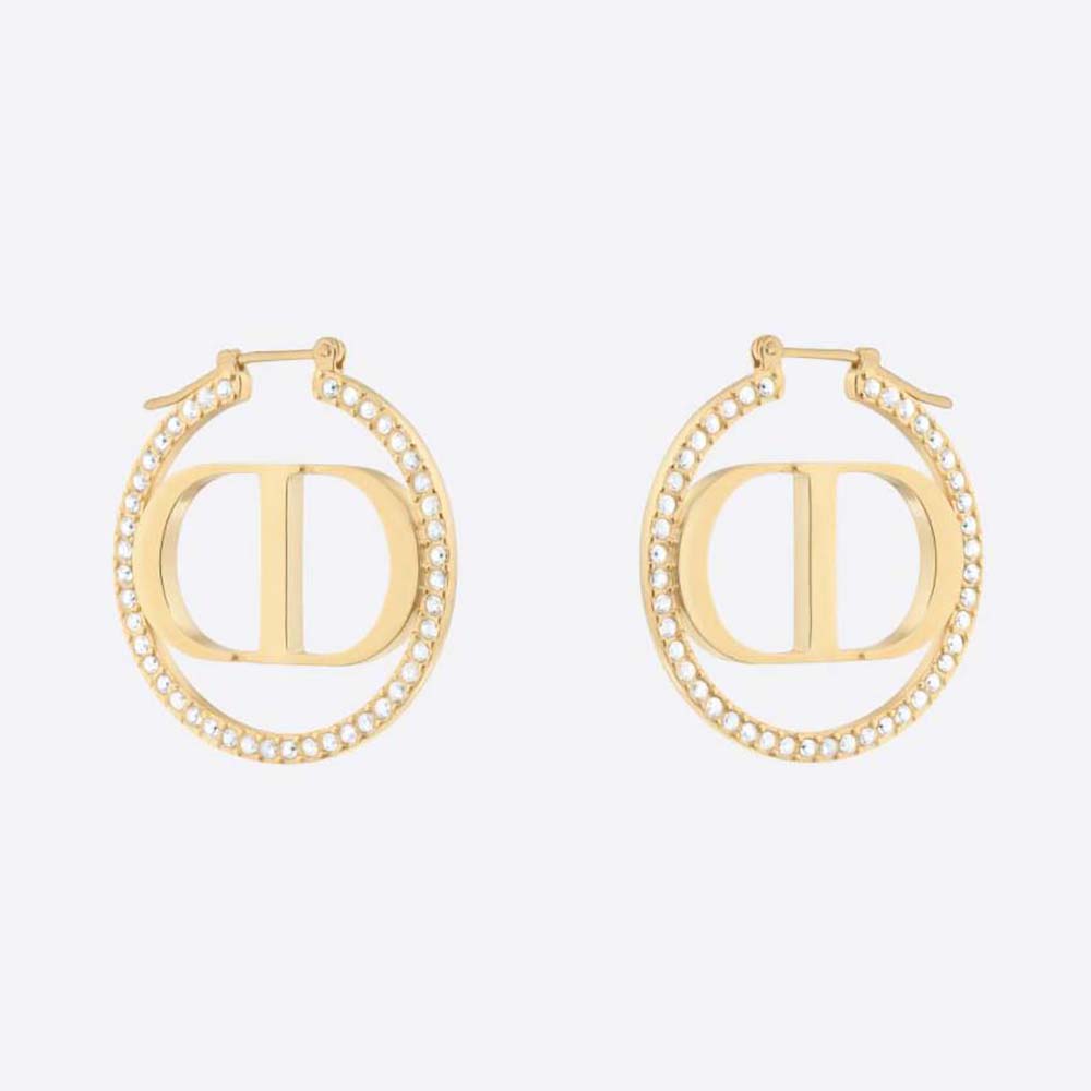Close-up of Dior Women 30 Montaigne Earrings showing white crystals detail