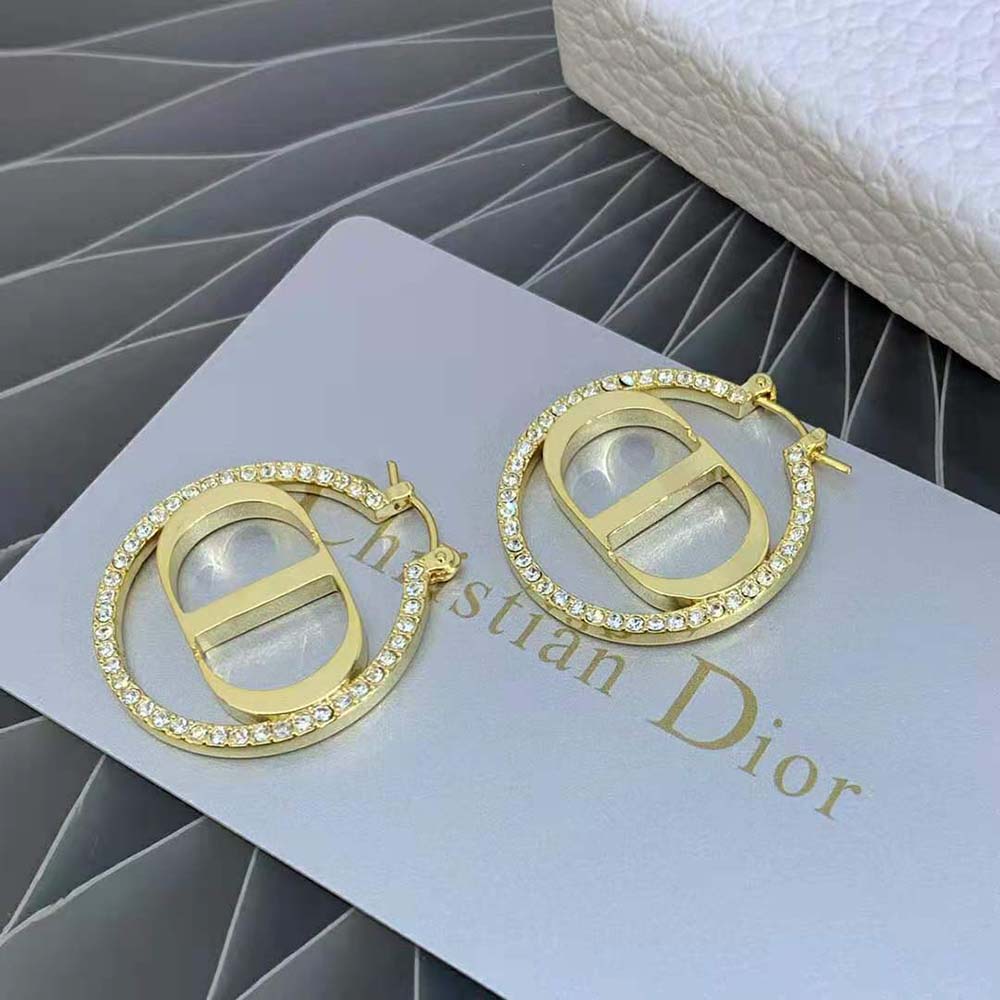 Dior Women 30 Montaigne Earrings Gold-Finish Metal and White Crystals - image 5