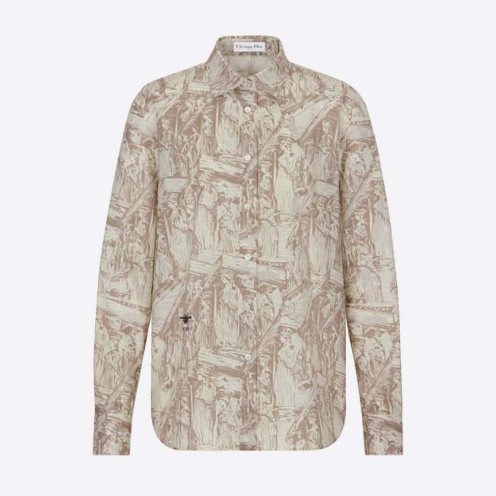 Front view of Dior Women Blouse White D-Cariatides Cotton Poplin