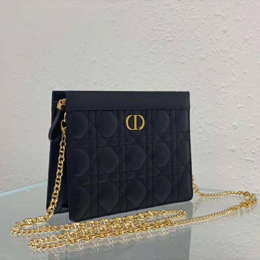 Dior Women Caro Zipped Pouch with Chain Black Supple Cannage Calfskin - image 4