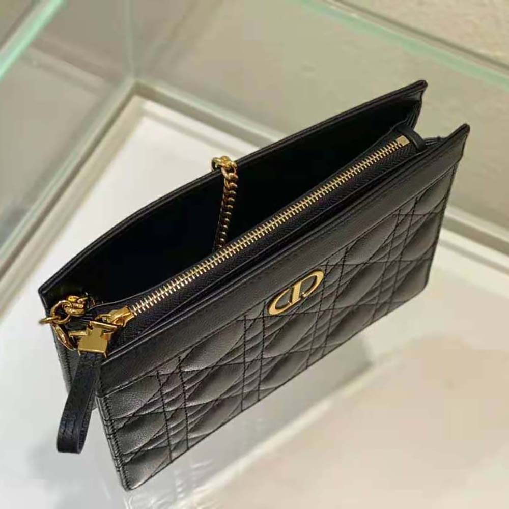 Dior Women Caro Zipped Pouch with Chain Black Supple Cannage Calfskin - image 8