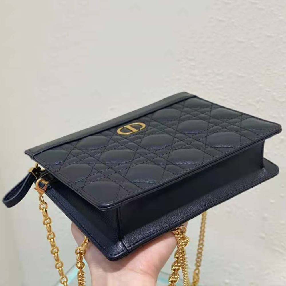 Dior Women Caro Zipped Pouch with Chain Black Supple Cannage Calfskin - image 6