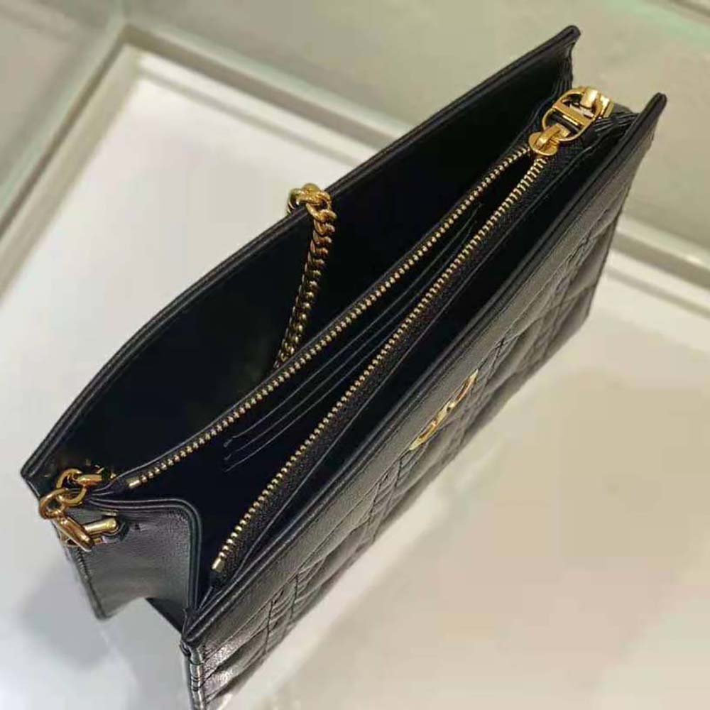 Dior Women Caro Zipped Pouch with Chain Black Supple Cannage Calfskin - image 7