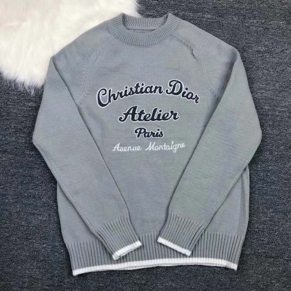 Front view of Dior Women Christian Dior Atelier Sweater Gray Wool Jersey