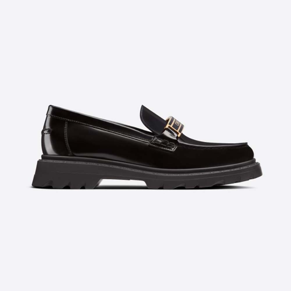 Side view of Dior Women Code Loafer Black Brushed Calfskin showing silhouette