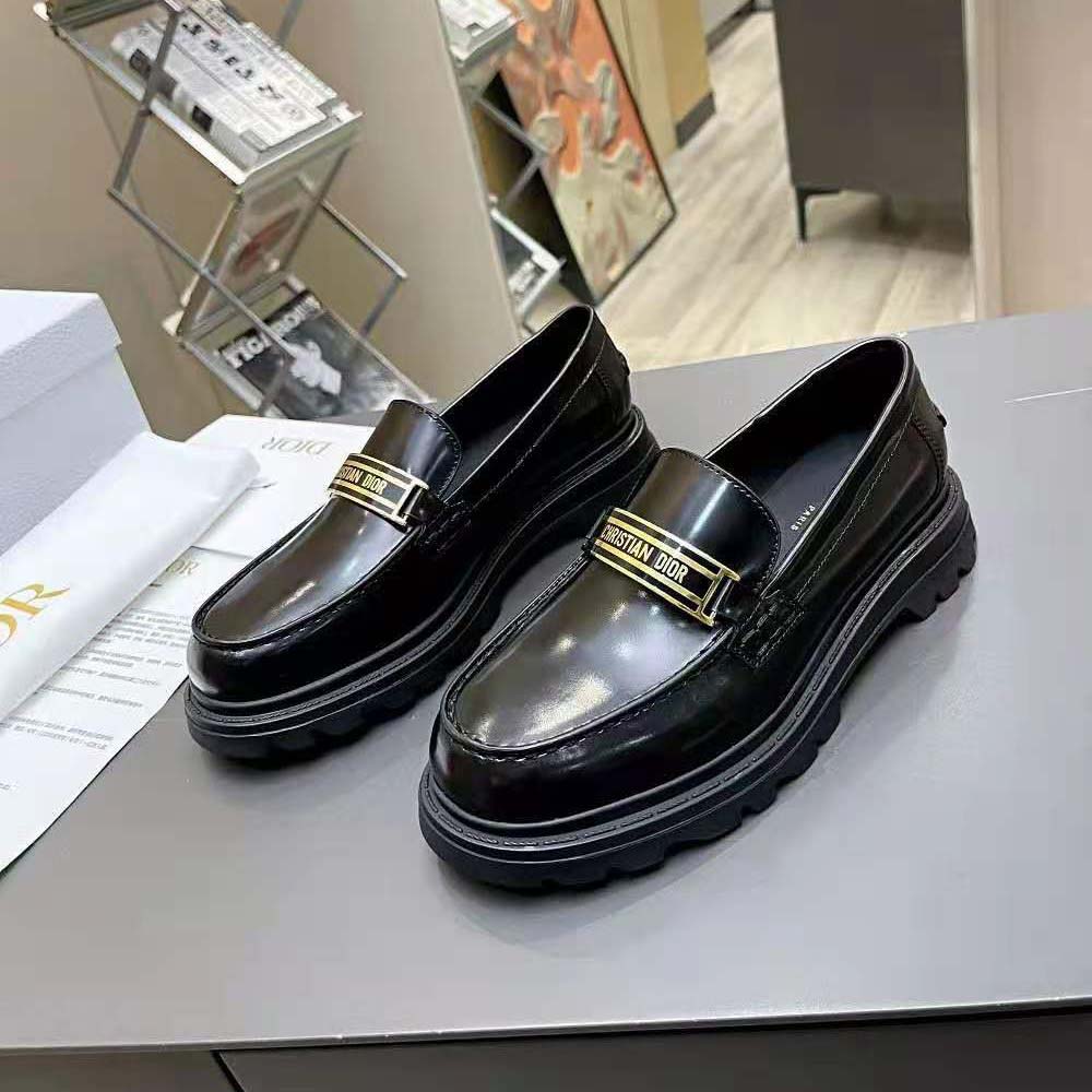 Top-down angle highlighting Dior hardware on Women Code Loafer Black
